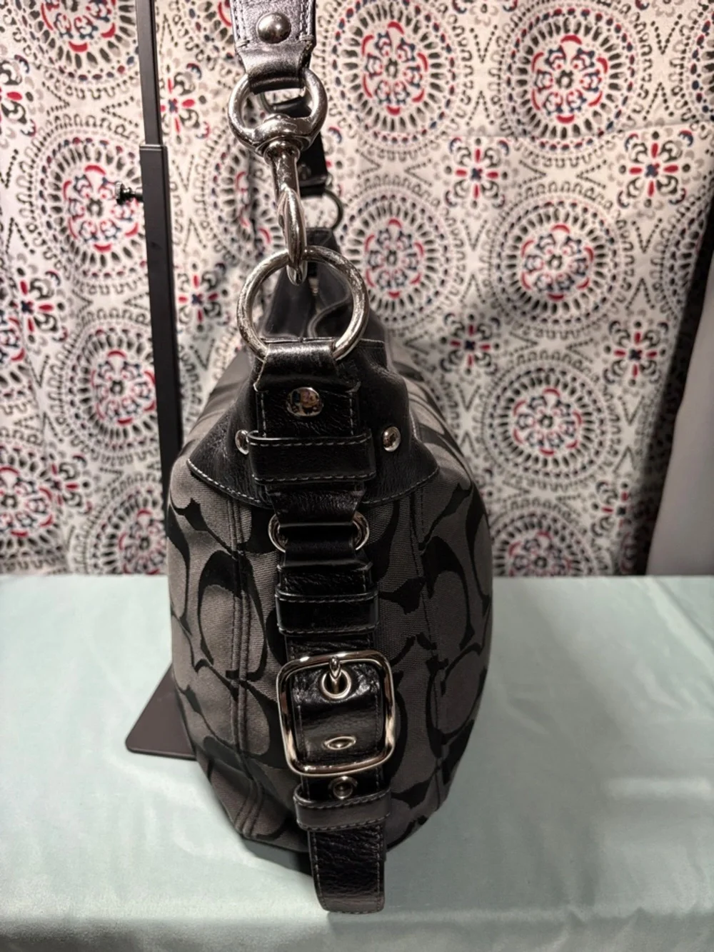 COACH Zoe Black Signature Jacquard Large Hobo Shoulder Bag #F12674 - Picture 4 of 15